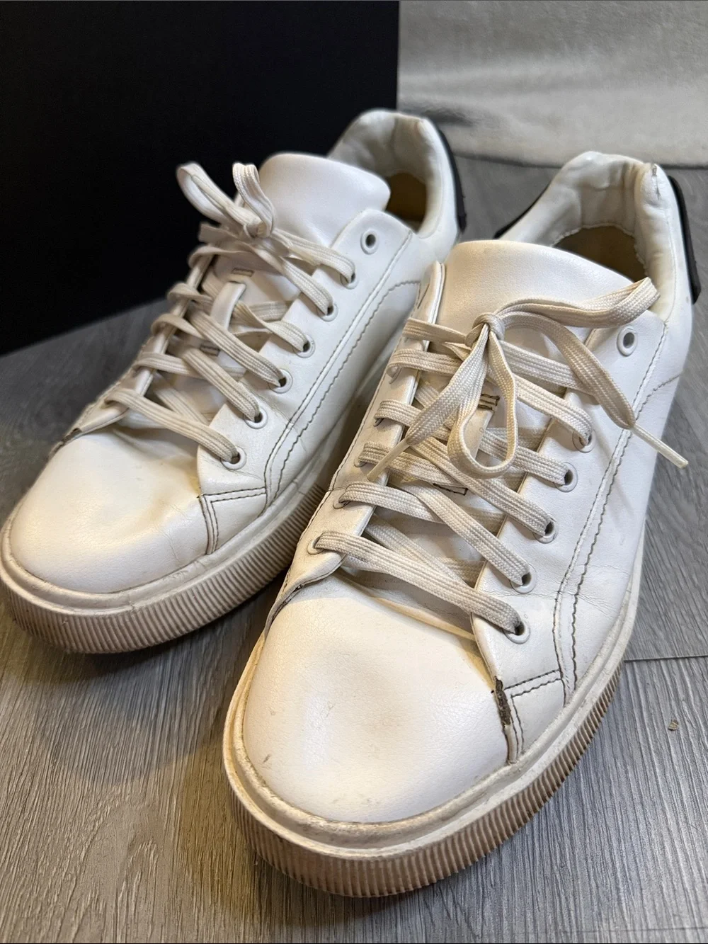 Zara White Leather Lace-Up Sneakers - size 42
